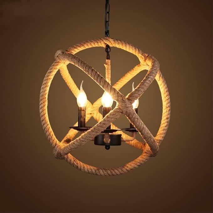 5 Bulb Vintage Hemp Rope Chandelier Pendant Lights